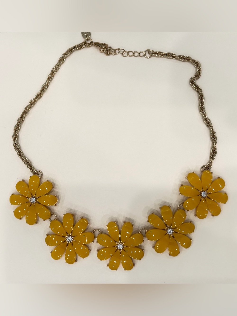 Charming Charlie Yellow Enamel Daisy Flower Bib Statement Necklace Gold